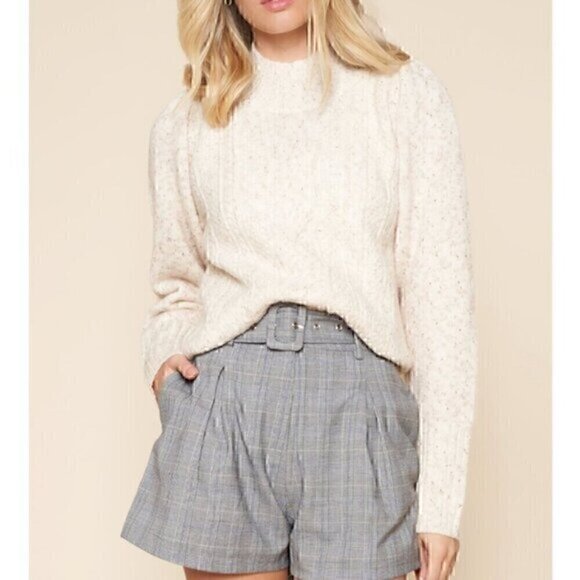 SUGARLIPS ANTHROPOLOGIE Darby Marled Sweater Cream Oatmeal Cable Knit Mock Neck - Picture 1 of 15